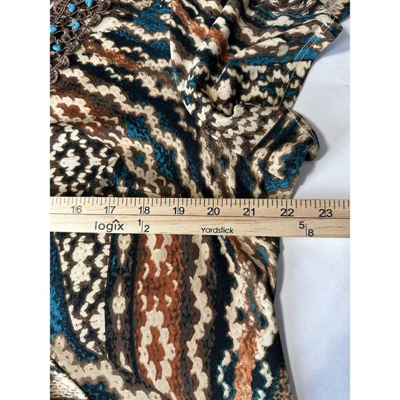 Dressbarn Women’s Blouse Beaded Neckline 18/20 Handkerchief Hemline Turquoise - Picture 10 of 11